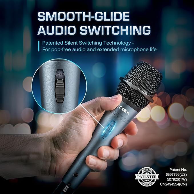 CAROL E dur-916S Gray XLR Wired Vocal Microphone for Singing – Dynamic Supercardioid Mic with Dual Shock Mount System for Karaoke &amp Public Speaking Includes Mic Clip 14.8ft XLR Cable &amp On/Of