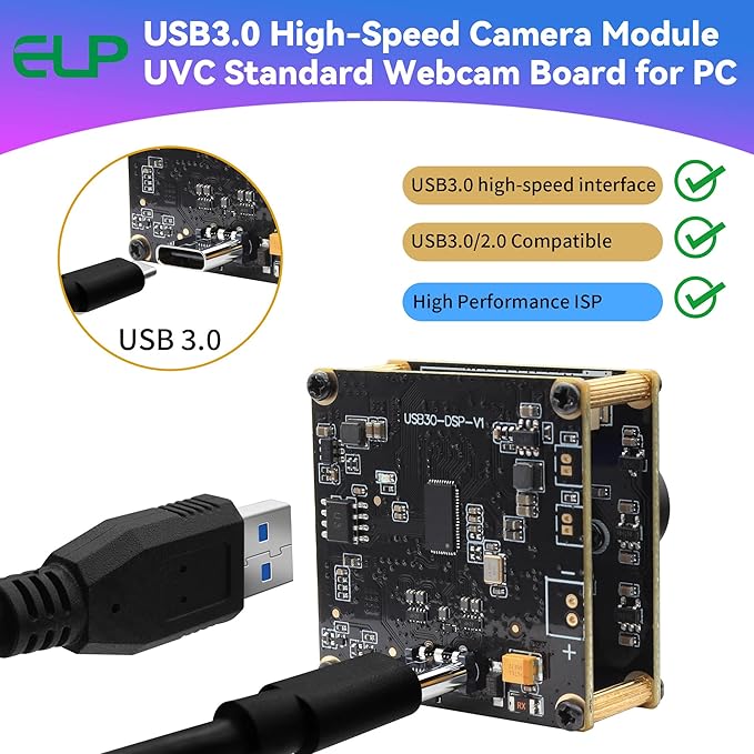 ELP High Speed USB3.0 Camera Module 1080P/230fps 4K/60fps 12MP/30fps Mini UVC USB3.0/2.0 Lightburn Cameras for Windows Linux Mac Pi Wide Angle 88°(H) IMX577 Webcam Board for PC Jetson Nano