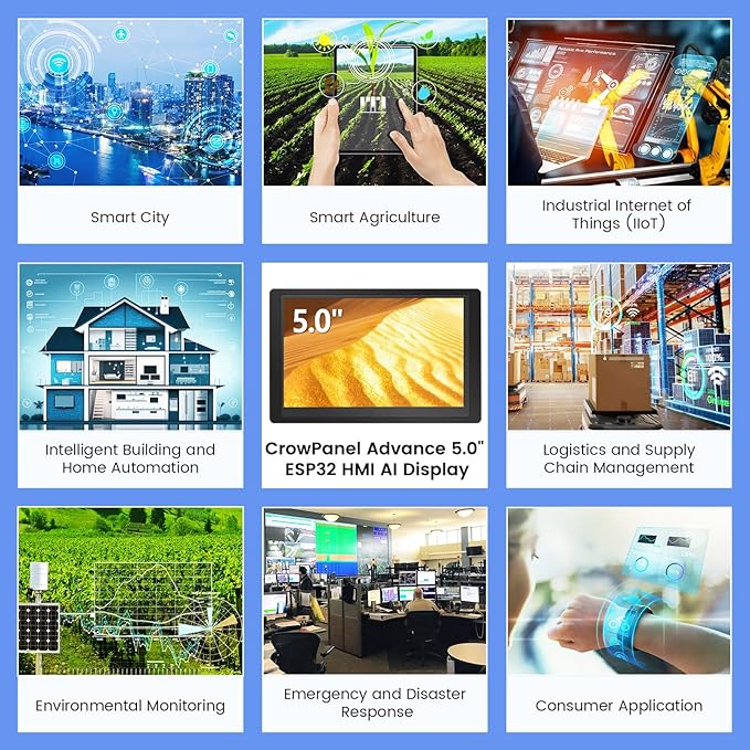 ELECROW ESP32 Display 800×480 5 HMI Advanced ESP32 IPS Touch Display with Acrylic Case Support AI Speech Interaction 32-Bit LX7 Dual-Core Processor Up to 240MHz Compatible with Arduino ESP-IDF