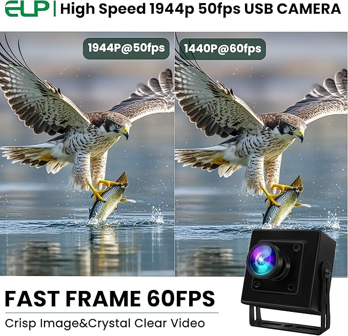 ELP 5MP 50fps Global Shutter USB Camera with Housing for Computer UVC USB2.0 Lightburn Camera for Laser Engraver High Speed 60fps PC Cam Wide Angle 100° WebCamera for Live Streaming