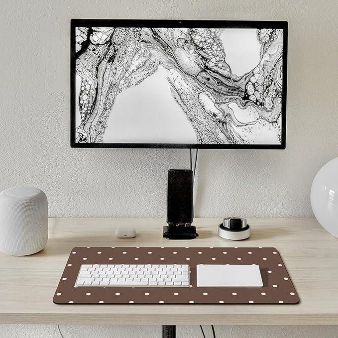 Brown and White Polka Mouse Pad Large Desk Mat Extended Keyboard Mouse Pad with Non-Slip Base and Stitched Edge Mouse Mat Desk Pad 30x16 Mouse Pads for Desk Home Office Gaming