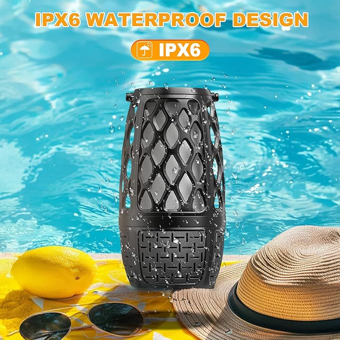 Upgraded Outdoor Bluetooth Speakers with Lights IPX6 Waterproof Flame Atmosphere Outdoor Speaker Auto-Pairing Multi-Sync up to 100 Speakers Cool Tech Gadget Gifts for Men Women Patio Garden Party