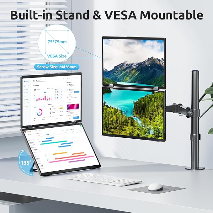 Portable Dual Monitors 15.6 1080P Dual Laptop Screen Extender Foldable Second Monitor Plug &amp Play with No Driver Needed Ideal for Home &amp Office Work with Wins Laptop