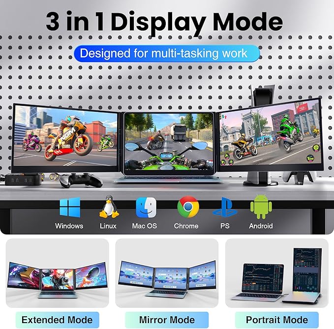 Laptop Screen Extender 15.6 Ultra Light &amp Thin Triple Portable Monitor for Laptop with 1080P FHD IPS Display Two Cable USB-C/HDMI Plug-Play Monitor Extender for Mac/Win/Android Fits 13-17 Lap