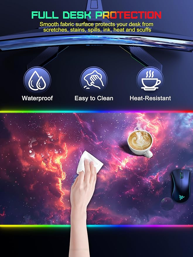 TopMade Wireless Charging Mouse Pad RGB Gaming Mousepad 35.4 x 15.8 Extra Large Waterproof Keyboard Desk Pad Computer Desk Mat Red Nebula (Includes 20W PD Power Adapter &amp 6.56ft Woven Cable)