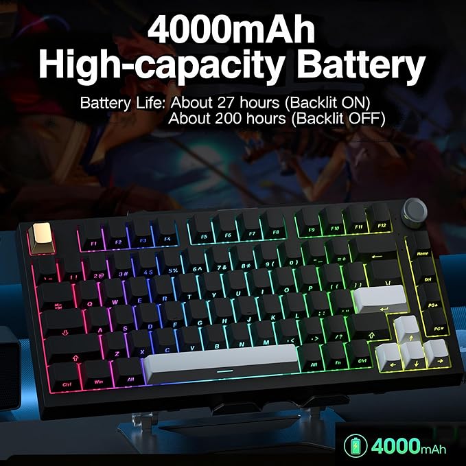 Keymatic Wireless Mechanical Keyboard75% Hot Swappable Custom Keyboard with KnobRGB BacklitSide Printed PBT Keycaps2.4GHz/USB-C/BT5.0 Mechanical Gaming Keyboards