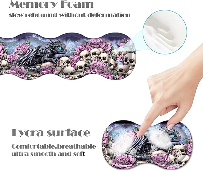 Ergonomic Keyboard Wrist Rest &amp Mouse Pad Wrist Rest SetXL Gaming Desk Mat 31.5x 11.8Non-Slip BaseMemory FoamEasy Typing Pain Relief for Office &amp HomeDragon with Roses Skulls