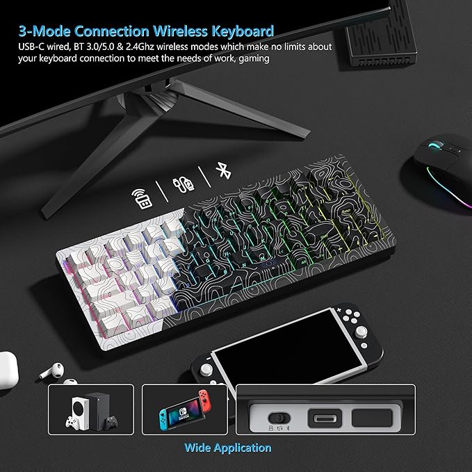 Womier Wireless Gaming Keyboard 60 Percent with QMK/VIA Topographic Creamy Mechanical Key Board RGB Custom Gasket Hot Swappable for Windows &amp Mac-POM Linear Switch (Q61)