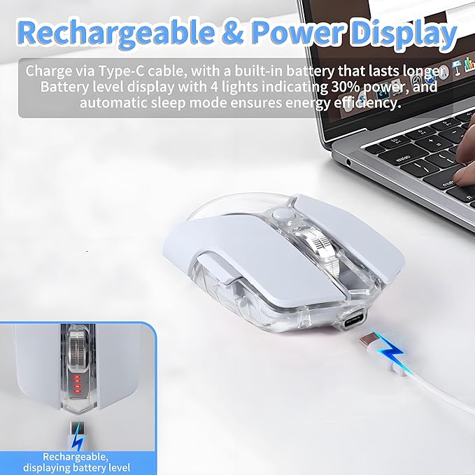 Wireless Mouse-3 Modes: 2.4G Bluetooth &amp USB-C Wired Silent RGB Type-C RechargeableBattery Display Magnetic Shell Ideal for Gaming &amp Office Use Compatible with Laptops &amp MacBooks (