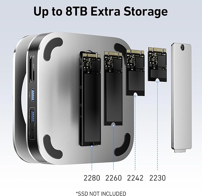 BENFEI Mac mini M4 Dock Mac mini M4 Stand with NVMe SSD Enclosure 4K DisplayPort Hub for Mac mini M4 &ampM4 Pro (2024) 10 Gbps 1 x USB C &amp 1 x USB A 3.2 5 Gbps 3 x USB A 3.0 SD/TF 170 MB/s