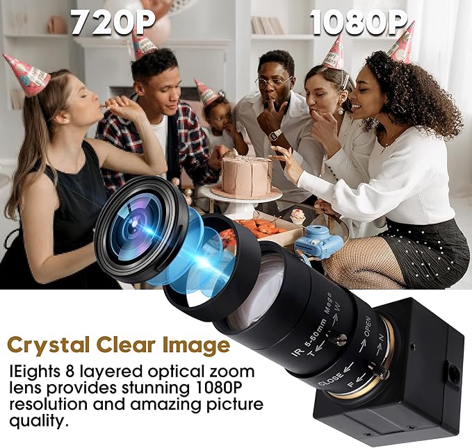 1080P USB Webcam with Zoom 5-50mm Variable Focus High Speed 100fps UVC USB2.0 for PC &amp Industrial Video