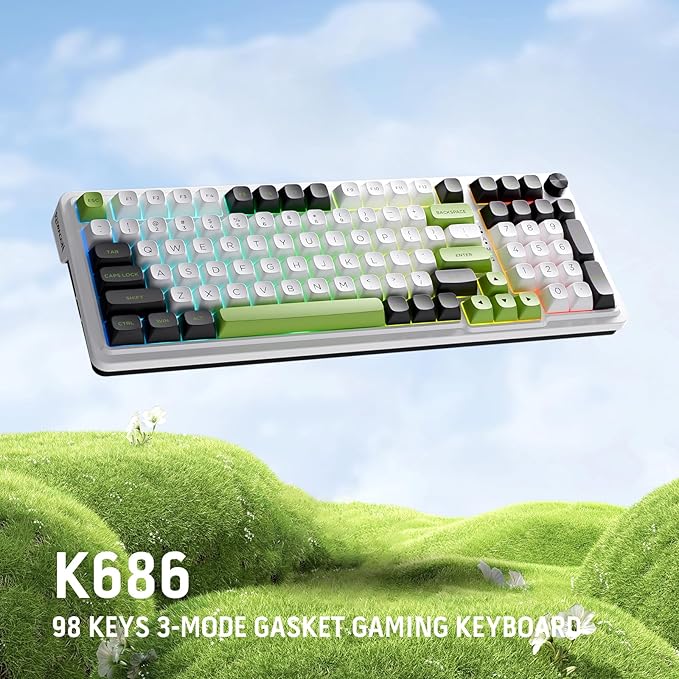 Redragon K686 PRO 98 Keys Wireless Gasket RGB Gaming Keyboard 3-Mode PBT Mechanical Keyboard w/Hot-Swap Socket Dedicated Knob Control &amp 5-Layer Noise Dampening Custom Linear Switch