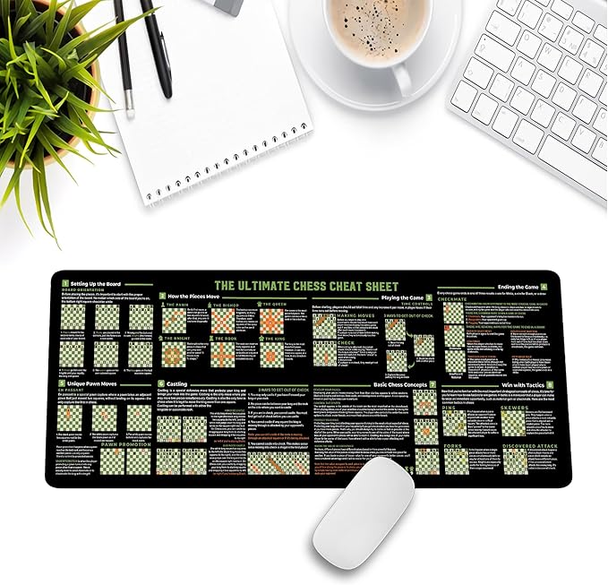 The Ultimate Chess Cheat Sheet Mouse Mat Moves and Strategies for Mastering The Game Gift for Chess Enthusiasts Essential Computer Accessories for Study Work and Reference Purposes QDH