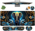Large Mouse pad and Keyboard Support Set Ergonomic Memory Foam Keyboard Wrist Rest Extended Gaming Mouse Pad with Stitched Edges Flowers Ornate Elephant XXL Desk Mat (31.5 X 11.8 in)