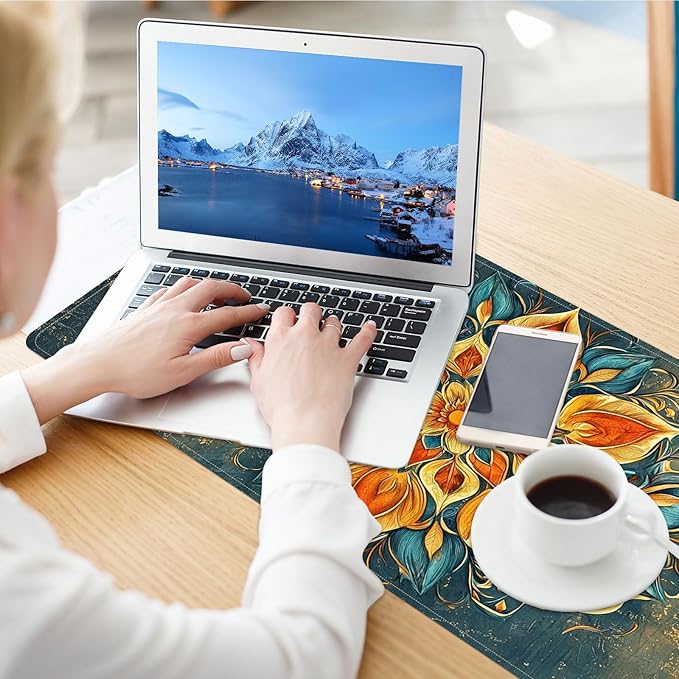 Heated Mouse Pad PU Leather Heated Desk Pad Fast Warm Desk mat with 3 Heating Levels 31.5 x 13 Mousepad for Home Office Gaming Mandala