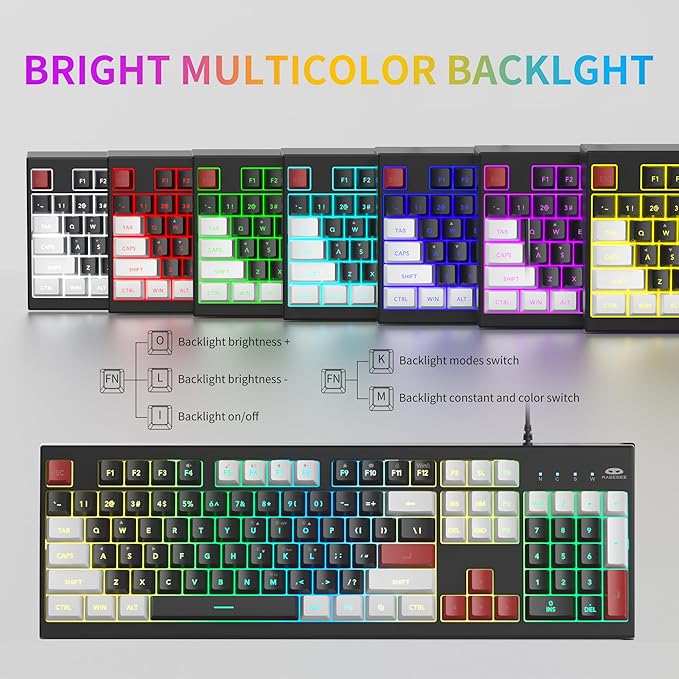 MageGee Creamy KeyboardK2 Keyboard Wired RGB Backlit 104 Keys Waterproof Ergonomic KeyboardsPC for PC/loptop/MAC - Knight Red