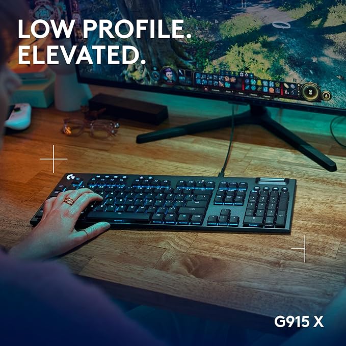 Logitech G915 X Low-Profile Wired Mechanical Gaming Keyboard Double-Shot PBT Keycaps Fully Programmable Keys RGB Lighting Aluminum Finish GL Red Linear Switches - PC/Mac