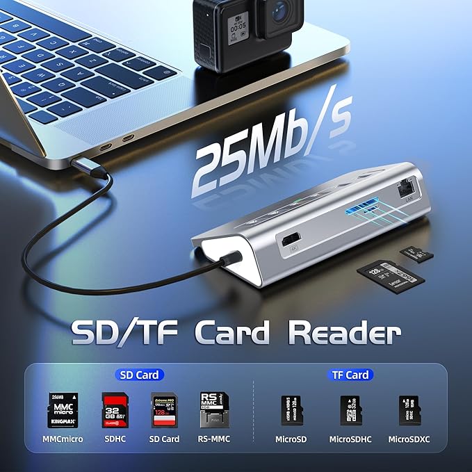 P9R PRO USB C Hub Ethernet 10Gbps USB C Docking Station 10-in-1 with Type-C &amp 2 Type-A 3.2 Data LAN 4K@60Hz 2 USB A 2.0 PD 100W SD/TF Ports 3.28FT Powered USB Hub for PC iPhone 17 Mac