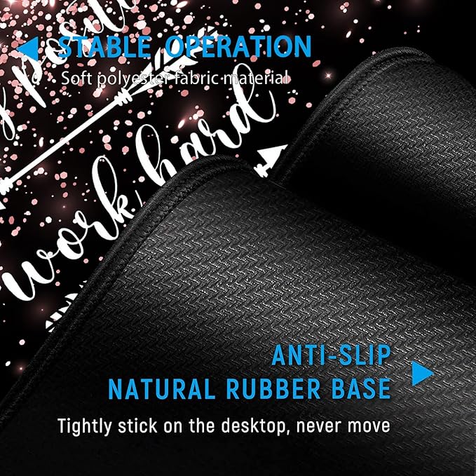 Large Gaming Mouse PadExtended Office Desk MatWaterproof Desk Writing Pad for Home Ergonomic Mouse &ampKeyboard Wrist RestWork Hard Rose Gold Glitter Laptop Desk Pad Black Mousepad Wrist Support