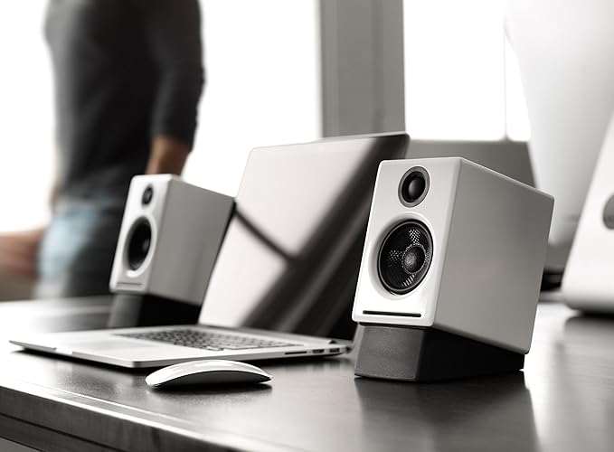 Audioengine A2 White Computer Speakers with 210W S6 Subwoofer and DS1 Stands