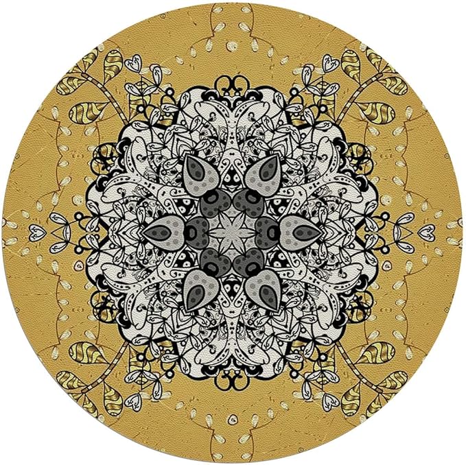 Brown Orange PU Leather Carpet for Hard Wood &amp Tile Floor Middle Eastern Exotic Mystic Culture Easy Glide Floor Protector Mat for Office Chairs Mandala Diameter 39.4 in