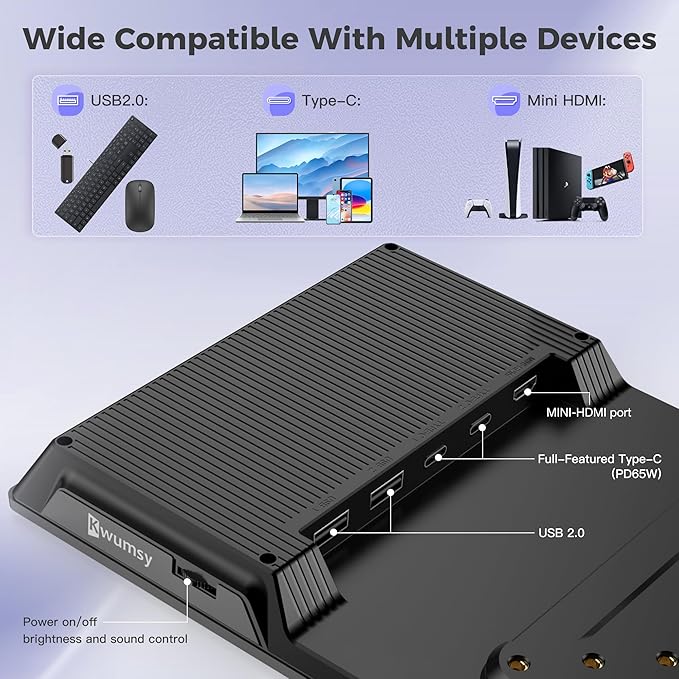 Laptop Screen Extender 12.3 IPS FHD High Brightness 600CD/㎡Gaming Monitor with Foldable Kickstand/Dual Speakers Travel Touch Screen Monitor for Windows Mac PC Laptop Phone PS5/Switch