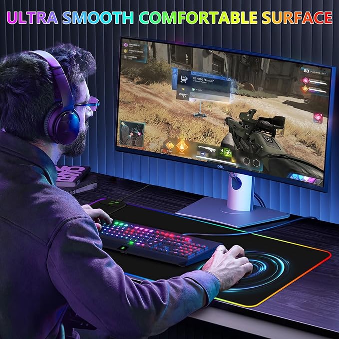 Magnetic Wireless Charging RGB Mouse Pad 31.5'' x 15.8'' Large LED Gaming Desk Mat 24 Light Effects Non-Slip Rubber Base Waterproof Ultra-Smooth Surface
