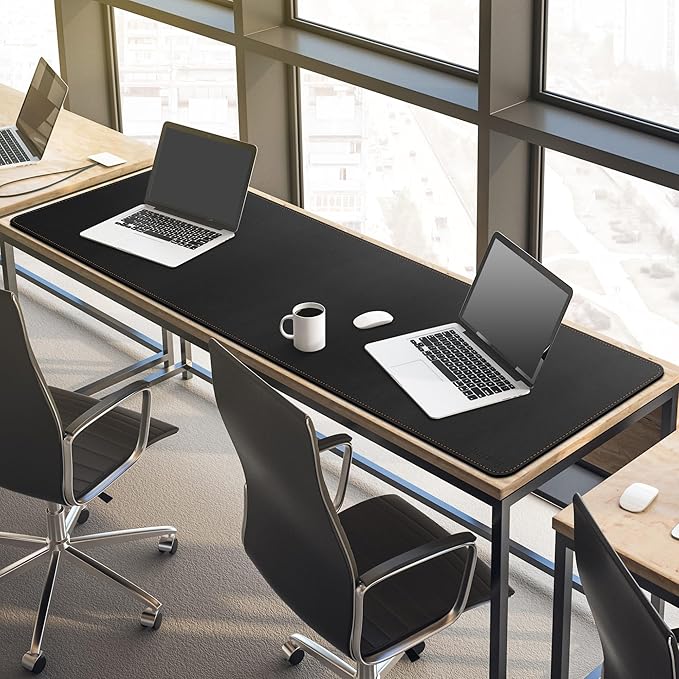 MAIDERN 63”x 15.7” Leather Desk Pad XXL Large Desk Mat Cork &amp Leather Large Mouse pad for Desk Waterproof Computer Desk Pad for Gaming Home Office (Black) …