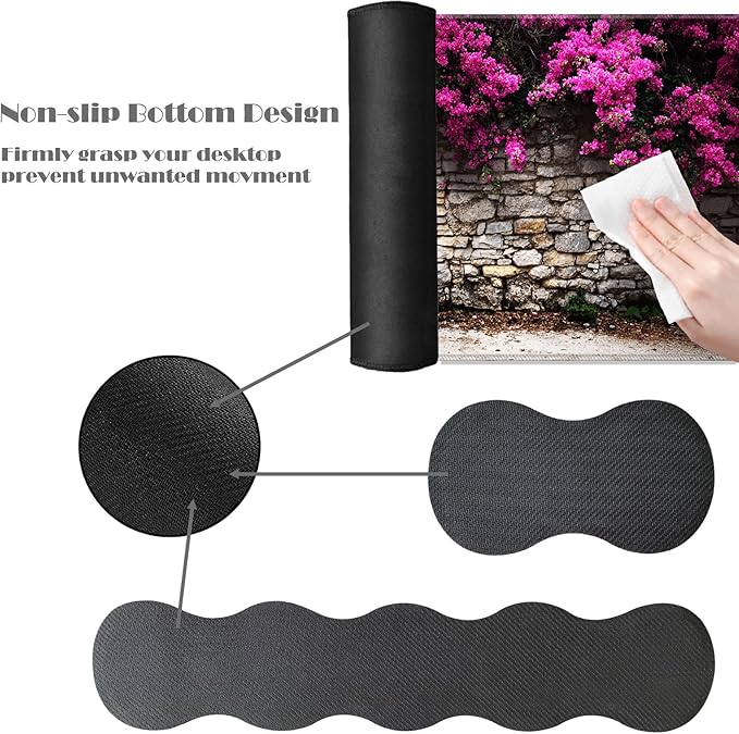 Ergonomic Keyboard Wrist Rest &amp Mouse Pad Wrist Rest SetXL Gaming Desk Mat 31.5x 11.8Non-Slip BaseMemory FoamEasy Typing Pain Relief for Office &amp HomePink Floral Stone