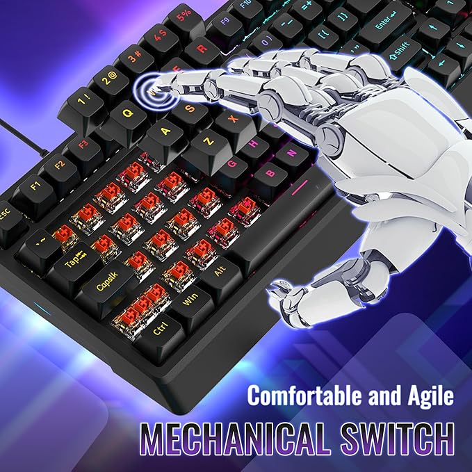 Mechanical Gaming Keyboard with Red Switches: 98 Keys PC Gaming Keyboard with BacklitMulti-Function Volume &amp Lighting KnobAnti-Ghosting Wired USB keybaord for Elite PC/Mac Gamers