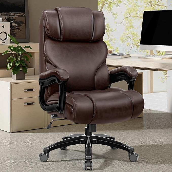 Office Chair Ergonomic Big and Tall 500lbs Computer Desk Chairs Heavy Duty Executive Breathable Leather Chair with Adjustable High Back Lumbar Support Swivel PC Chair