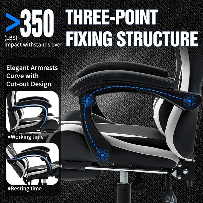 Gaming Chair with Footrest Ergonomic Computer Chair for Adult Adjustable Headrest Lumbar Pillow Large Size Reclining Gaming Chair Big and Tall with Linkage Armrest for Home Office Gaming