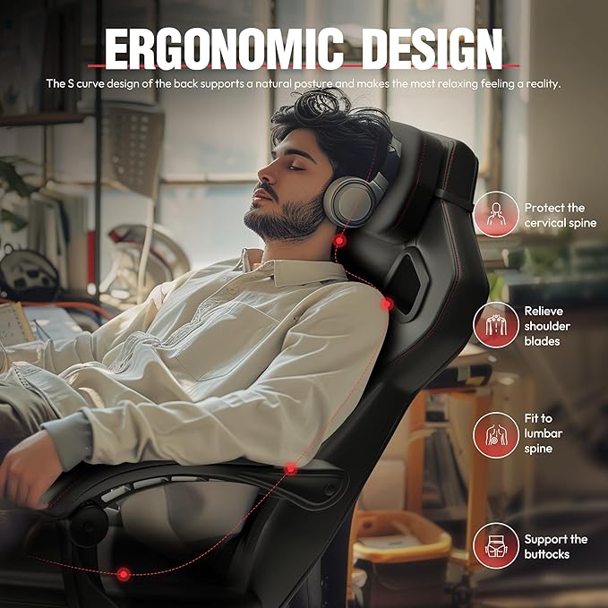 Dowinx Gaming Chair with Footrest Big and Tall Gaming Chair for Heavy People Gamer Chair for Adult with Massage Ergonomic Gaming Chair with headrest Computer Game Chair for 200lbs Black