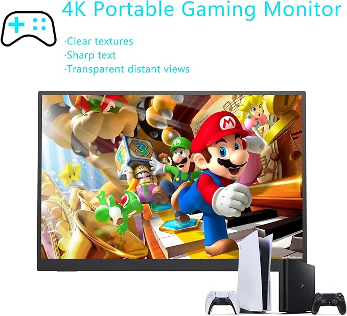 16” Portable Monitor 4K UHD 3840×2400 400 Nits 1500:1 Contrast Gaming DisplayIPS HDR External Second Screen4K Portable Monitor for Laptop/Mac/PC/PS5/Xbox with Speakers StandVESA Compatible