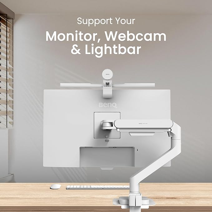 BenQ BSH02 Ergo Monitor Arm -Gas Spring Monitor Stand for Up to 45'' &amp 44lbs Screens Heavy Duty Quick Installation No Sagging Top Clamp and Grommet Base Reinforcement Plate VESA 75x75 &amp1