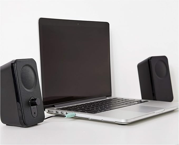 Amazon Basics AC-Powered Computer Speakers for Desktop or Laptop PC with Volume ControlHeadphone JackBlack (US Version)(Pack of 8)