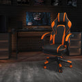 EMMA + OLIVER Black/Orange Ergonomic Gaming Chair -Recline Back/Arms Footrest Massaging Lumbar