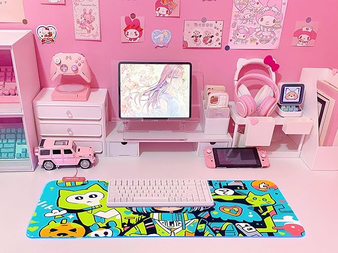 JMIYAV Pink RGB Gaming Mouse Pad 31.5x12 Inch PC XL Large Extended Glowing Led Light Up Desk Pad Non-Slip Rubber Base Computer Cute Mousepad Mat Desk Accessories Gaming Setup 377
