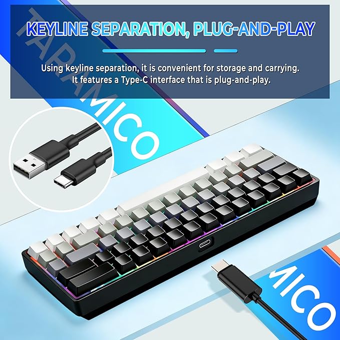 Mechanical Gaming Keyboard 65% Wired Magnetic Switch Hot Swappable RGB Backlit 68-Key Compact Mini Keyboard with Blue Switch Detachable USB-C Cable for PC Mac Gamer