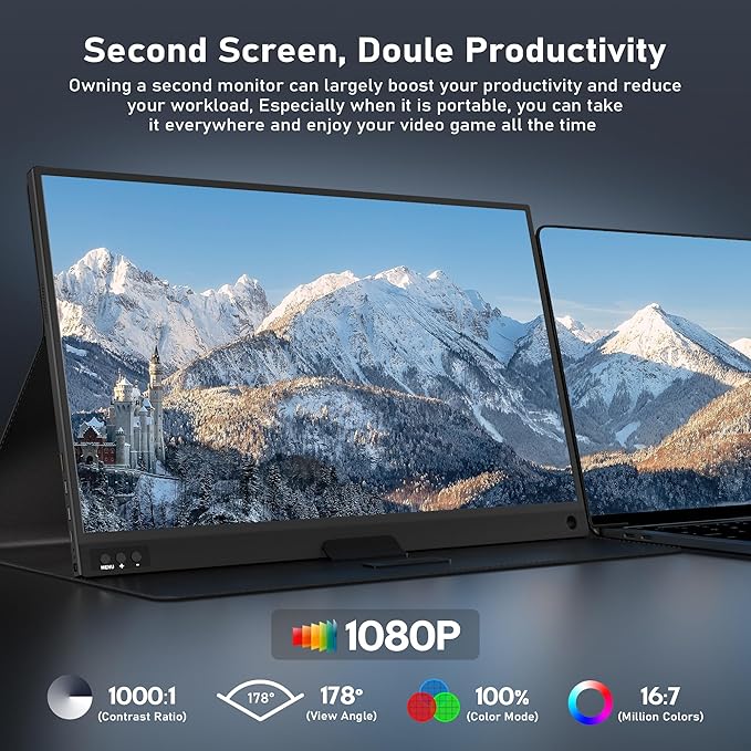 ZSCMALLS Portable Monitor 15.6 1080P FHD Laptop Monitor USB-C HDMI Computer Display IPS Second Screen Laptop Extended Screen for PC Phone Mac Xbox PS4/5 Switch