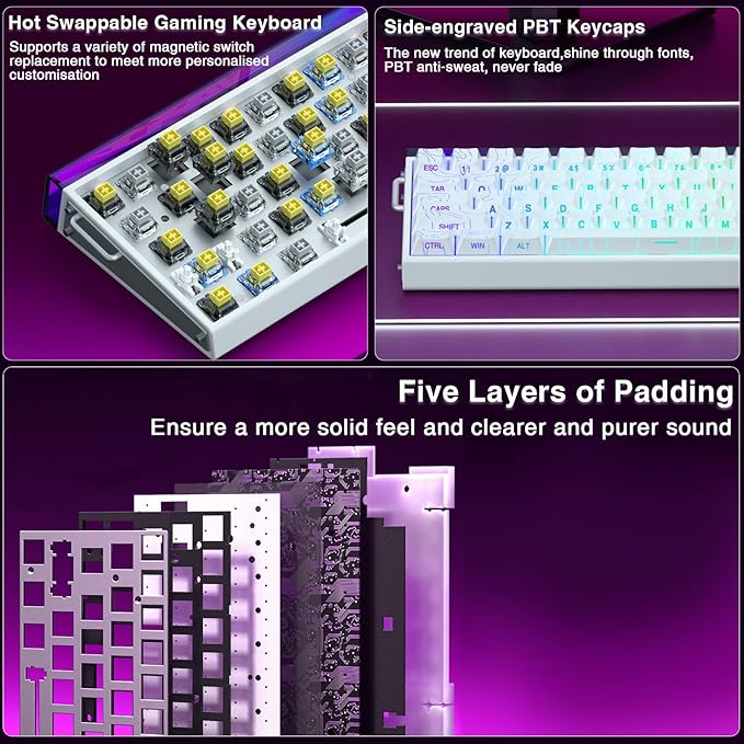 AULA Hero 68 HE 60% Gaming Keyboard Wired Hall Effect Magnetic Switch Keyboard with 8K Hz Polling Rate Side Printed PBT Keycaps RGB Backlit Light Box Customizable Web Software for PC/Mac Gamers
