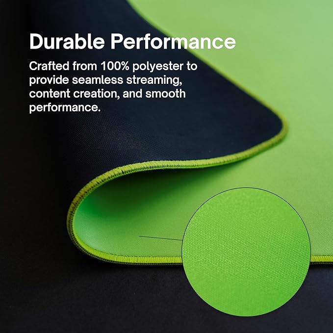 Pixio 2XLarge Green Screen Mouse Mat Chroma Key Durable Smooth Water-Resistant Polyester Surface Rubber Base Mouse Pad - for Gaming Streaming Filming Content Creation with a Clear Background