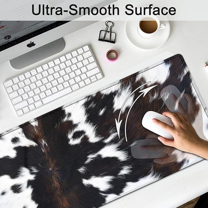 Large Gaming Mouse Pad Extended Waterproof Desk Pad Protector (31.5 x 11.8) Ergonomics Memory Foam Mouse Wrist Rest Support for Home Office Laptop Easy Typing Black &amp White Cowhide Fur Mouse