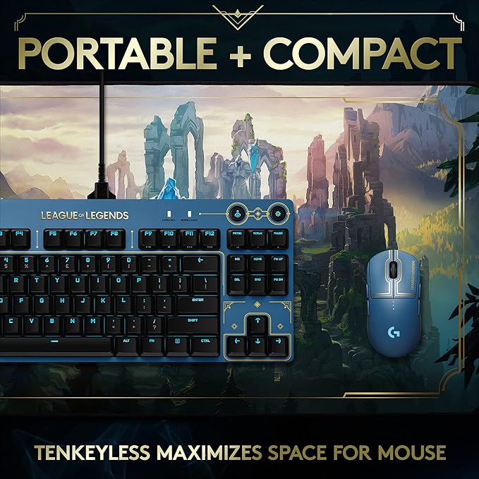 Logitech G PRO Mechanical Gaming Keyboard - Ultra-Portable Tenkeyless Design Detachable USB Cable LIGHTSYNC RGB Backlit Keys Official League of Legends Edition