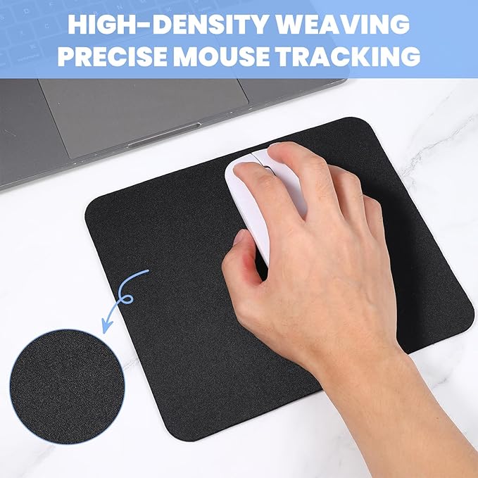 50 Pack Mouse Pads Bulk - Black Mouse Pad Set 8.66 x 7.09 Inches with Non-Slip Rubber Base for Computer Laptop Gaming Office Home Use (0.08 Inch Thickness)