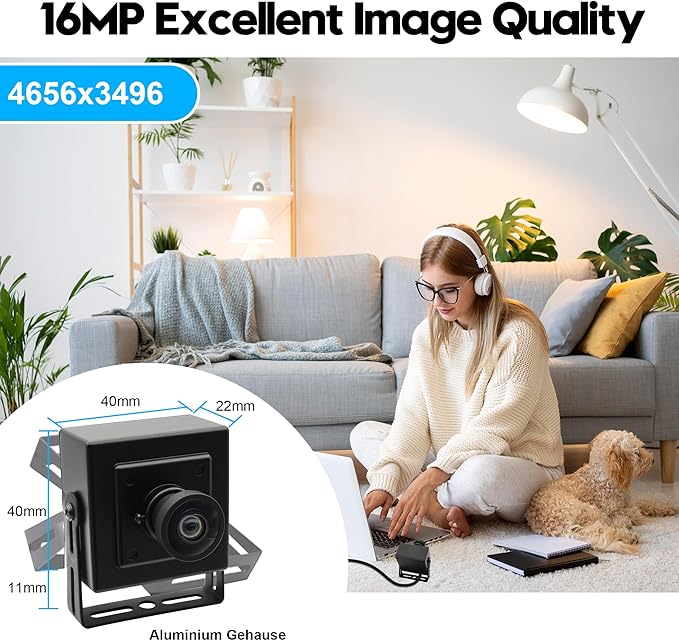 SVPRO 16MP USB Camer 120° Wide Angle Distortion-Free Webcam for Computer Laptop Embedded Video Camera with IMX298 Sensor for Machine Vision USB2.0 Industrial Camera for 3D Printer
