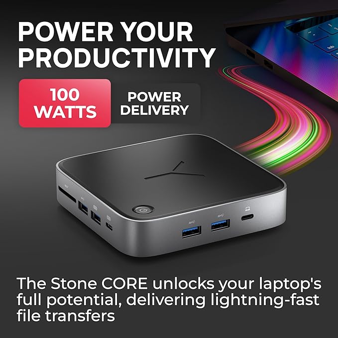 Brydge Stone CORE Powered Charging Docking Station – 10 Ports 100W PD Dual Monitor Docking Station 4K60Hz 8K HDMI SD 4.0 USB-A &amp USB-C Ethernet – Windows &amp MacOS Compatible Laptop