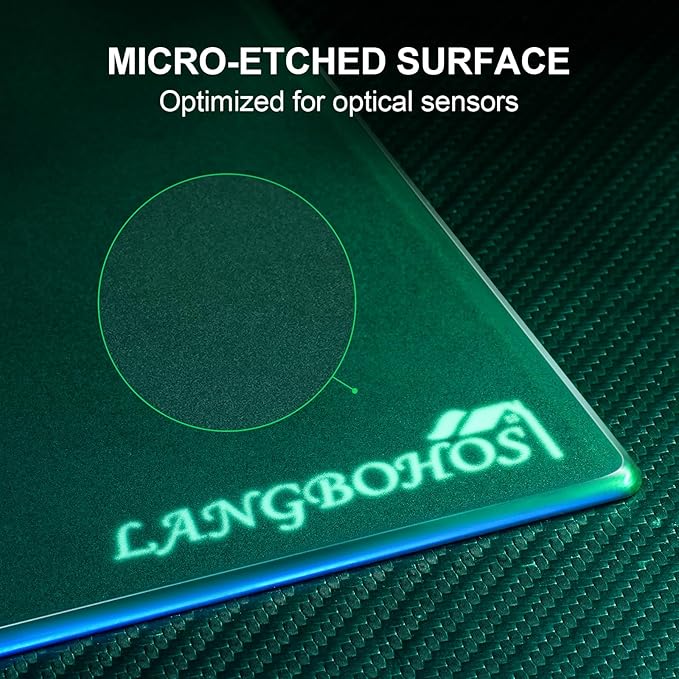 Glass Mouse Pad Micro Etched Surface and Whole Silicone BaseImproved Precision and SpeedDurable Easy to Clean Suitable for Gaming and Office Use (Black-16 * 12'')