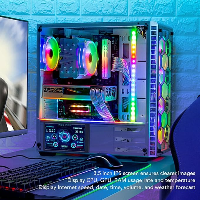 5 Inch Computer Temp Monitor for aida64 PC CPU Monitor CPU Hardware Temperature Monitor External Expansion Display for PC ARGB Computer Case Secondary Screen