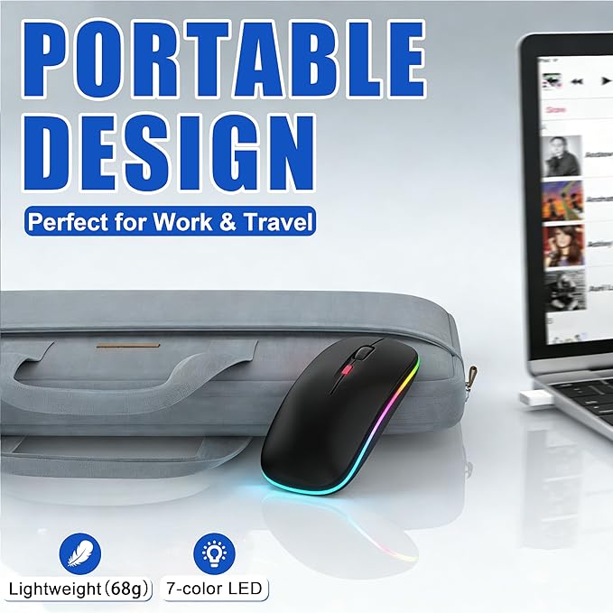 LED Wireless Mouse for Laptop/MacBook/iPad - Built-in Mouse Jiggler &amp 4-Mode (Bluetooth 5.2/3.0 &amp 2.4GHz USB-A/C) Rechargeable Silent Mouse Multi-Device Compatible with macOS/iOS/Windows/Andro